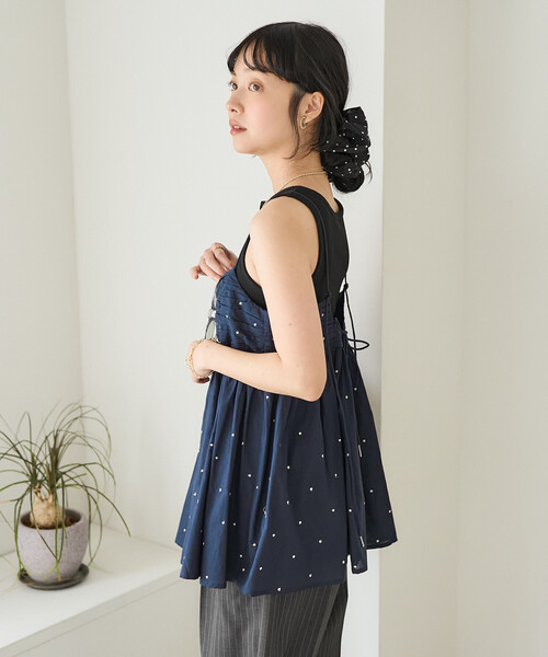 FREAK'S STORE（フリークスストア）の「インド ラメドット刺繍 バックオープンキャミソール＜セットアップ対応＞（キャミソール・レディース・オフホワイト/ブラック/ブラウン/ネイビー・ﾌﾘ-）」の14枚目の写真