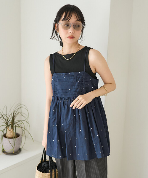 FREAK'S STORE（フリークスストア）の「インド ラメドット刺繍 バックオープンキャミソール＜セットアップ対応＞（キャミソール・レディース・オフホワイト/ブラック/ブラウン/ネイビー・ﾌﾘ-）」の17枚目の写真