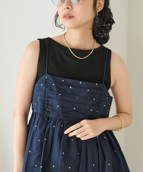 FREAK'S STORE（フリークスストア）の「インド ラメドット刺繍 バックオープンキャミソール＜セットアップ対応＞（キャミソール・レディース・オフホワイト/ブラック/ブラウン/ネイビー・ﾌﾘ-）」の18枚目の写真