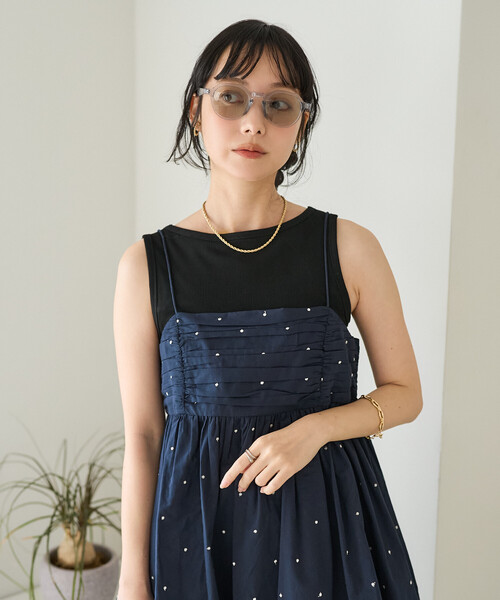 FREAK'S STORE（フリークスストア）の「インド ラメドット刺繍 バックオープンキャミソール＜セットアップ対応＞（キャミソール・レディース・オフホワイト/ブラック/ブラウン/ネイビー・ﾌﾘ-）」の19枚目の写真