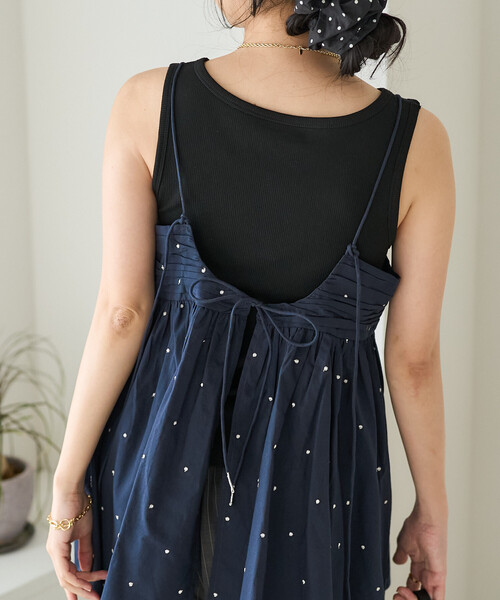 FREAK'S STORE（フリークスストア）の「インド ラメドット刺繍 バックオープンキャミソール＜セットアップ対応＞（キャミソール・レディース・オフホワイト/ブラック/ブラウン/ネイビー・ﾌﾘ-）」の21枚目の写真