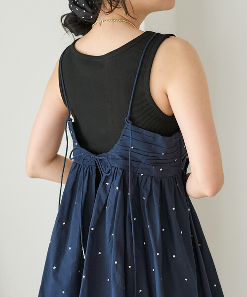 FREAK'S STORE（フリークスストア）の「インド ラメドット刺繍 バックオープンキャミソール＜セットアップ対応＞（キャミソール・レディース・オフホワイト/ブラック/ブラウン/ネイビー・ﾌﾘ-）」の22枚目の写真