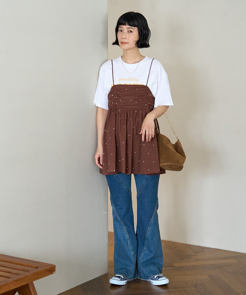 FREAK'S STORE(フリークスストア)の「インド ラメドット刺繍 バックオープンキャミソール<セットアップ対応>(キャミソール・レディース・オフホワイト/ブラック/ブラウン/ネイビー・フリ-)」の10枚目の写真