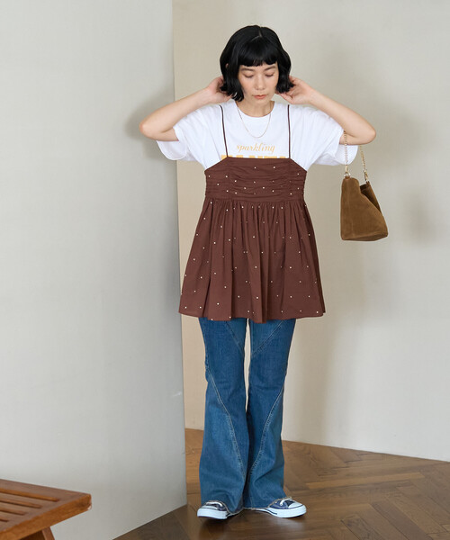 FREAK'S STORE(フリークスストア)の「インド ラメドット刺繍 バックオープンキャミソール<セットアップ対応>(キャミソール・レディース・オフホワイト/ブラック/ブラウン/ネイビー・フリ-)」の11枚目の写真