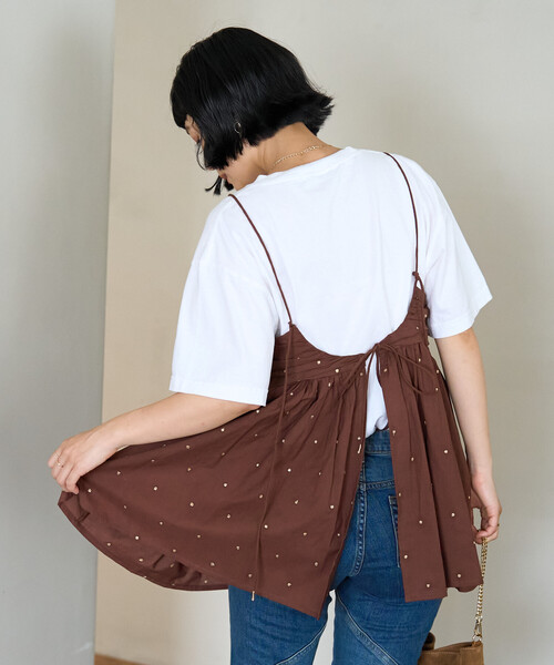 FREAK'S STORE(フリークスストア)の「インド ラメドット刺繍 バックオープンキャミソール<セットアップ対応>(キャミソール・レディース・オフホワイト/ブラック/ブラウン/ネイビー・フリ-)」の15枚目の写真