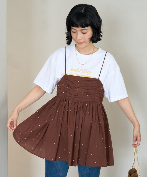 FREAK'S STORE(フリークスストア)の「インド ラメドット刺繍 バックオープンキャミソール<セットアップ対応>(キャミソール・レディース・オフホワイト/ブラック/ブラウン/ネイビー・フリ-)」の18枚目の写真