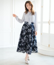 2026春夏新作 花柄メッシュボーダースカート