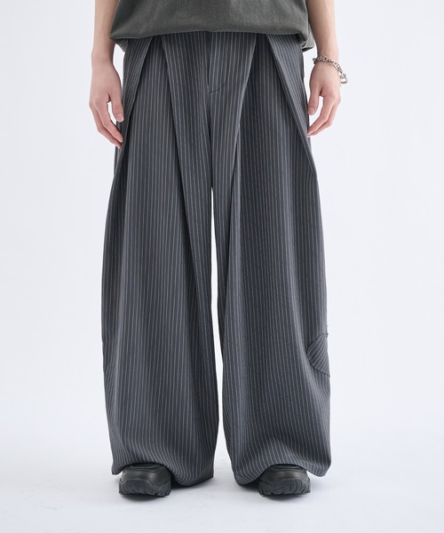 Remember.（リメンバー）の「ストライプワイドバルーンシルエットスラックス / Stripe Wide Balloon Silhouette Slacks（スラックス・メンズ・ブラック/グレー・MEDIUM/LARGE）」の3枚目の写真