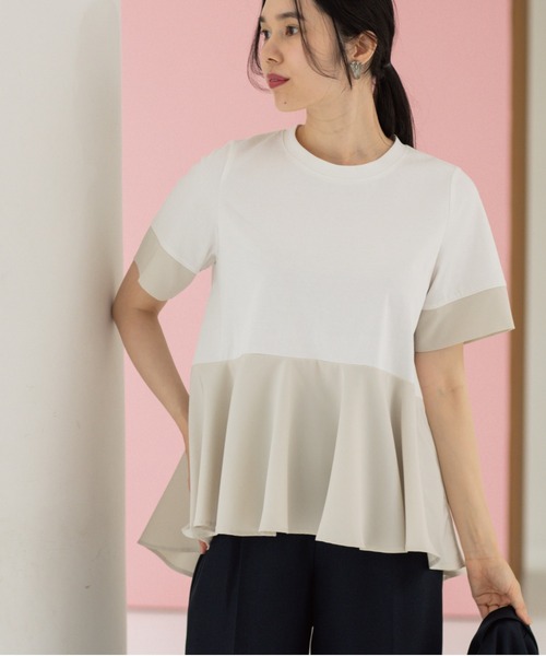 OPAQUE.CLIP（オペークドットクリップ）の「ペプラム切替ドッキングトップス（Tシャツ/カットソー・レディース・ブラック/チャコール/ホワイト系5・40/38）」の4枚目の写真