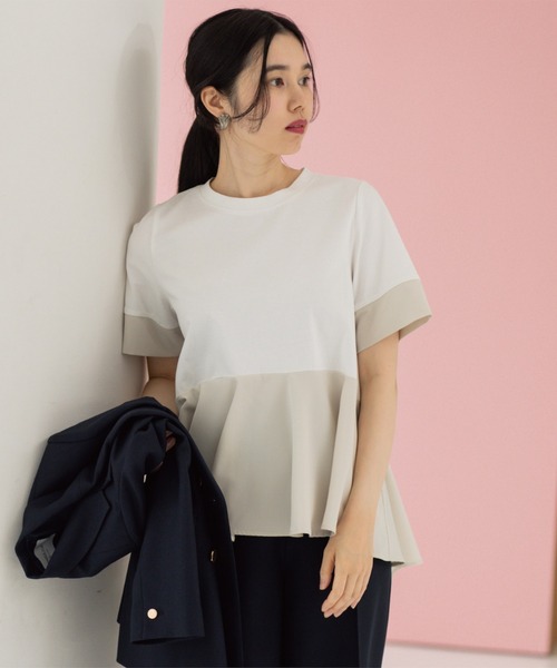 OPAQUE.CLIP（オペークドットクリップ）の「ペプラム切替ドッキングトップス（Tシャツ/カットソー・レディース・ブラック/チャコール/ホワイト系5・40/38）」の5枚目の写真