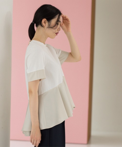 OPAQUE.CLIP（オペークドットクリップ）の「ペプラム切替ドッキングトップス（Tシャツ/カットソー・レディース・ブラック/チャコール/ホワイト系5・40/38）」の6枚目の写真