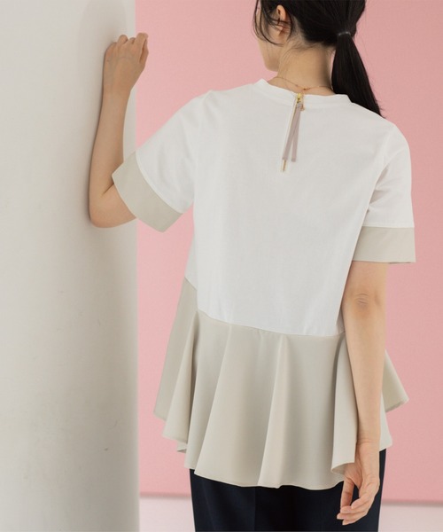 OPAQUE.CLIP（オペークドットクリップ）の「ペプラム切替ドッキングトップス（Tシャツ/カットソー・レディース・ブラック/チャコール/ホワイト系5・40/38）」の7枚目の写真