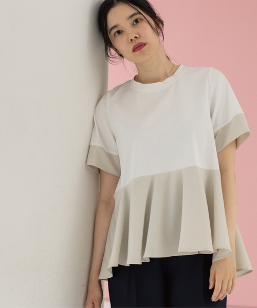 OPAQUE.CLIP（オペークドットクリップ）の「ペプラム切替ドッキングトップス（Tシャツ/カットソー・レディース・ブラック/チャコール/ホワイト系5・40/38）」の8枚目の写真