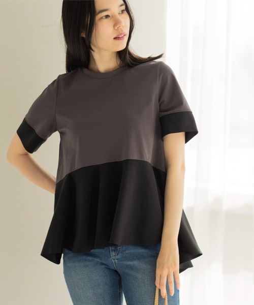 OPAQUE.CLIP（オペークドットクリップ）の「ペプラム切替ドッキングトップス（Tシャツ/カットソー・レディース・ブラック/チャコール/ホワイト系5・40/38）」の10枚目の写真