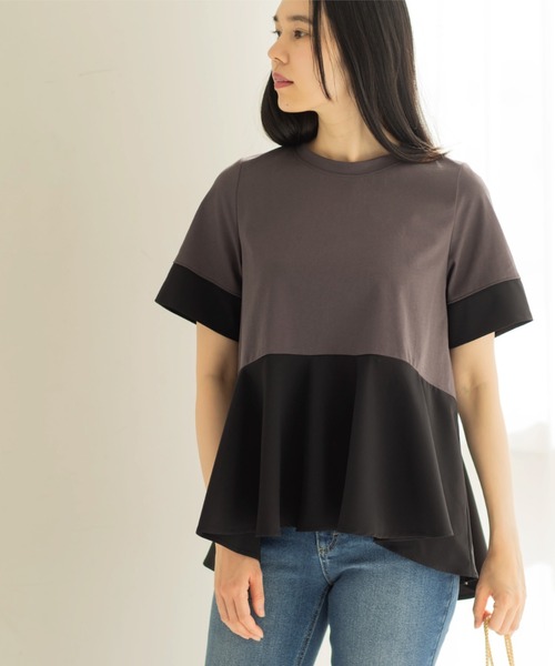 OPAQUE.CLIP（オペークドットクリップ）の「ペプラム切替ドッキングトップス（Tシャツ/カットソー・レディース・ブラック/チャコール/ホワイト系5・40/38）」の12枚目の写真