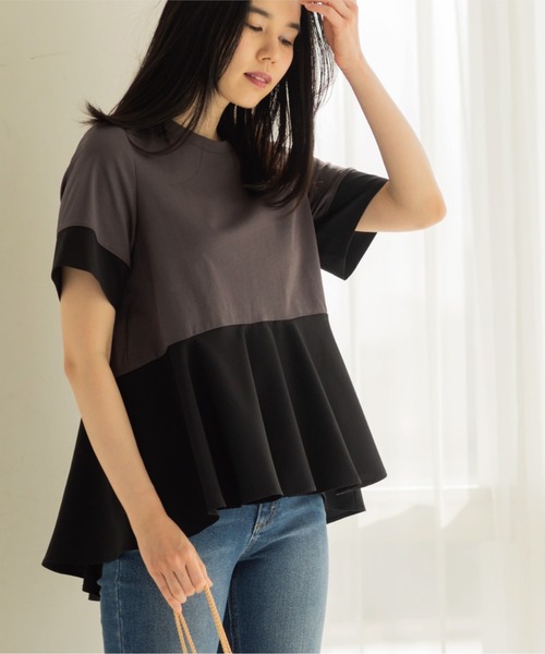 OPAQUE.CLIP（オペークドットクリップ）の「ペプラム切替ドッキングトップス（Tシャツ/カットソー・レディース・ブラック/チャコール/ホワイト系5・40/38）」の13枚目の写真