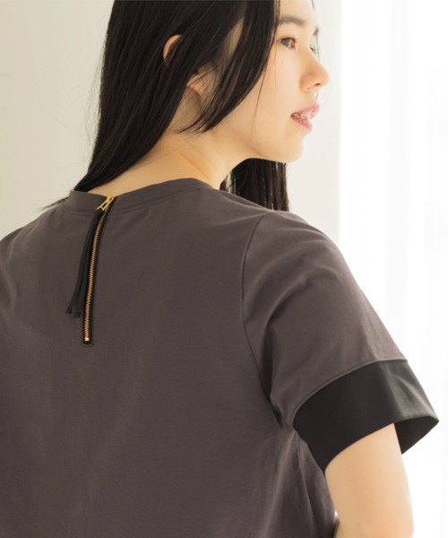 OPAQUE.CLIP（オペークドットクリップ）の「ペプラム切替ドッキングトップス（Tシャツ/カットソー・レディース・ブラック/チャコール/ホワイト系5・40/38）」の11枚目の写真
