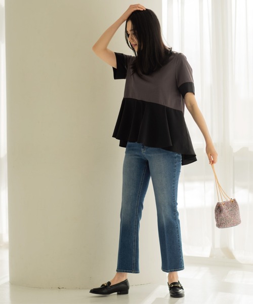 OPAQUE.CLIP（オペークドットクリップ）の「ペプラム切替ドッキングトップス（Tシャツ/カットソー・レディース・ブラック/チャコール/ホワイト系5・40/38）」の15枚目の写真