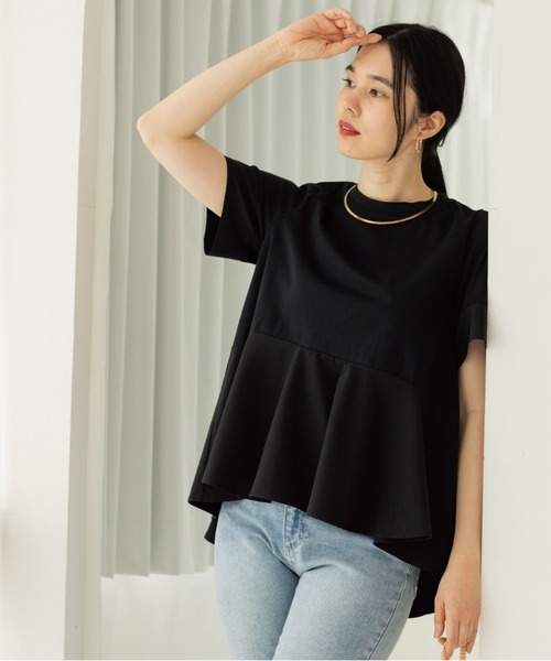 OPAQUE.CLIP（オペークドットクリップ）の「ペプラム切替ドッキングトップス（Tシャツ/カットソー・レディース・ブラック/チャコール/ホワイト系5・40/38）」の16枚目の写真