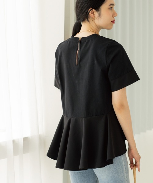 OPAQUE.CLIP（オペークドットクリップ）の「ペプラム切替ドッキングトップス（Tシャツ/カットソー・レディース・ブラック/チャコール/ホワイト系5・40/38）」の17枚目の写真