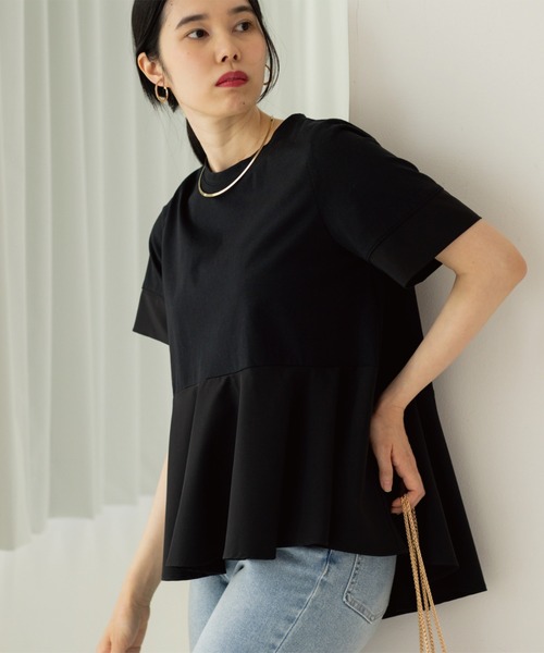 OPAQUE.CLIP（オペークドットクリップ）の「ペプラム切替ドッキングトップス（Tシャツ/カットソー・レディース・ブラック/チャコール/ホワイト系5・40/38）」の18枚目の写真