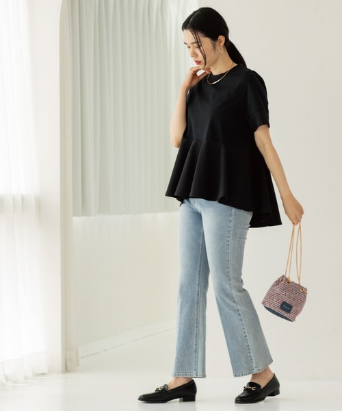 OPAQUE.CLIP（オペークドットクリップ）の「ペプラム切替ドッキングトップス（Tシャツ/カットソー・レディース・ブラック/チャコール/ホワイト系5・40/38）」の20枚目の写真