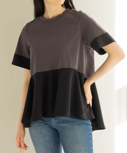 OPAQUE.CLIP（オペークドットクリップ）の「ペプラム切替ドッキングトップス（Tシャツ/カットソー・レディース・ブラック/チャコール/ホワイト系5・40/38）」の21枚目の写真