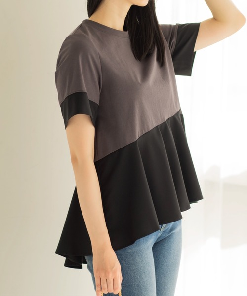 OPAQUE.CLIP（オペークドットクリップ）の「ペプラム切替ドッキングトップス（Tシャツ/カットソー・レディース・ブラック/チャコール/ホワイト系5・40/38）」の22枚目の写真