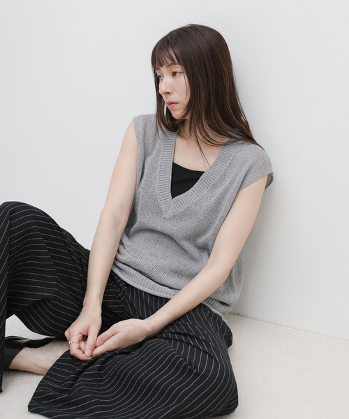 select MOCA（セレクトモカ）の「ドライタッチVネックサマーニットベスト（ニット/セーター・レディース・グレー/ベージュ/ブラック・FREE）」の20枚目の写真