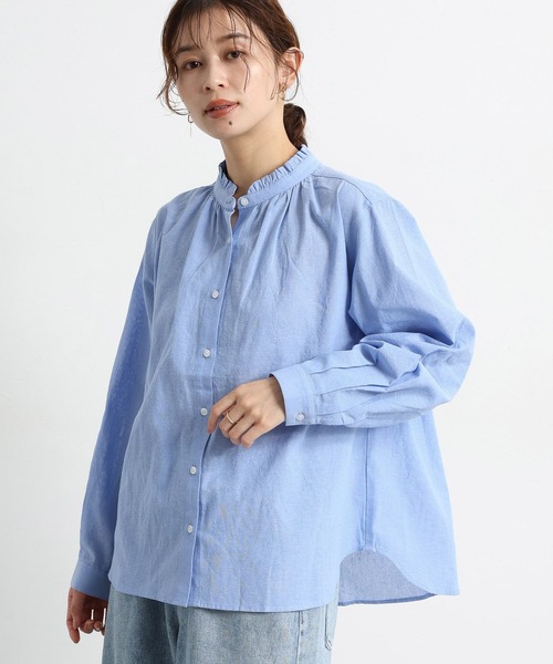 studio CLIP（スタディオクリップ）の「シングルガーゼ襟フリルブラウス（シャツ/ブラウス・レディース・オフホワイト/サックスブルー/その他1/その他2/ライトグリーン・MEDIUM/LARGE）」の4枚目の写真