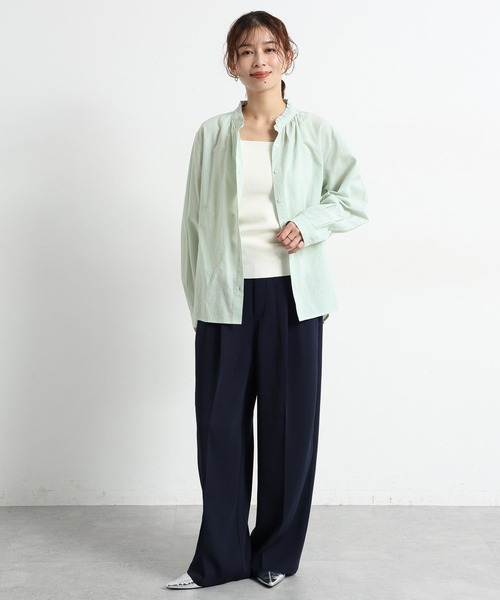 studio CLIP（スタディオクリップ）の「シングルガーゼ襟フリルブラウス（シャツ/ブラウス・レディース・オフホワイト/サックスブルー/その他1/その他2/ライトグリーン・MEDIUM/LARGE）」の7枚目の写真