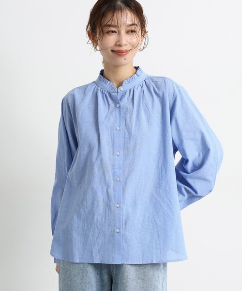 studio CLIP（スタディオクリップ）の「シングルガーゼ襟フリルブラウス（シャツ/ブラウス・レディース・オフホワイト/サックスブルー/その他1/その他2/ライトグリーン・MEDIUM/LARGE）」の9枚目の写真