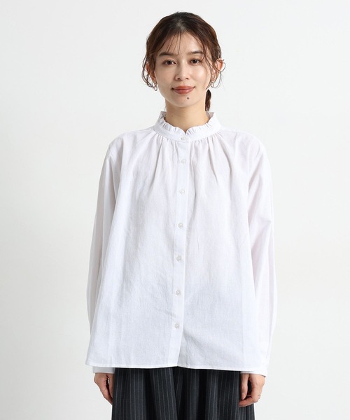 studio CLIP（スタディオクリップ）の「シングルガーゼ襟フリルブラウス（シャツ/ブラウス・レディース・オフホワイト/サックスブルー/その他1/その他2/ライトグリーン・MEDIUM/LARGE）」の12枚目の写真