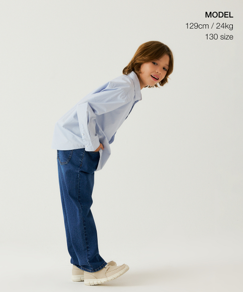 MUSINSA STANDARD KIDS（ムシンサスタンダードキッズ）の「ストレートバンディングデニムパンツ [ミディアムインディゴ]（デニムパンツ・レディース・その他・100/110/120/130/140/160/150）」の2枚目の写真
