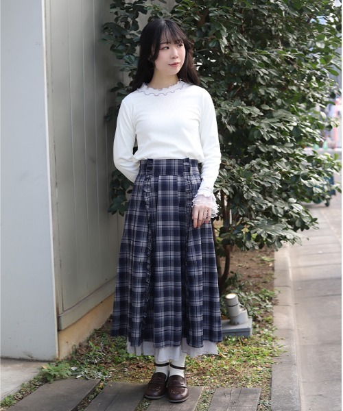 axes femme（アクシーズファム）の「プチフリルチェック柄ＳＫ（スカート・レディース・ラベンダー/ネイビー/イエロー・FREE）」の10枚目の写真