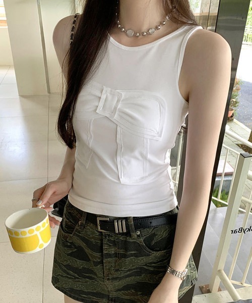 Miniministore(ミニミニストア)の「リボン付きタンクトップ カップ付きタンク(タンクトップ・レディース・チャコールグレー/ブラック/ライトブルー/ピンク/ホワイト・FREE)」の7枚目の写真