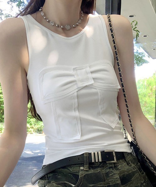Miniministore(ミニミニストア)の「リボン付きタンクトップ カップ付きタンク(タンクトップ・レディース・チャコールグレー/ブラック/ライトブルー/ピンク/ホワイト・FREE)」の9枚目の写真