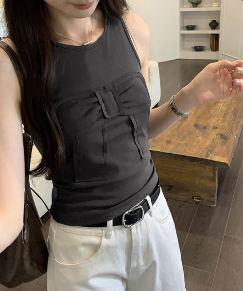 Miniministore(ミニミニストア)の「リボン付きタンクトップ カップ付きタンク(タンクトップ・レディース・チャコールグレー/ブラック/ライトブルー/ピンク/ホワイト・FREE)」の12枚目の写真
