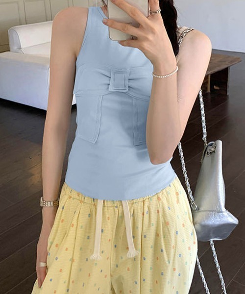 Miniministore(ミニミニストア)の「リボン付きタンクトップ カップ付きタンク(タンクトップ・レディース・チャコールグレー/ブラック/ライトブルー/ピンク/ホワイト・FREE)」の14枚目の写真