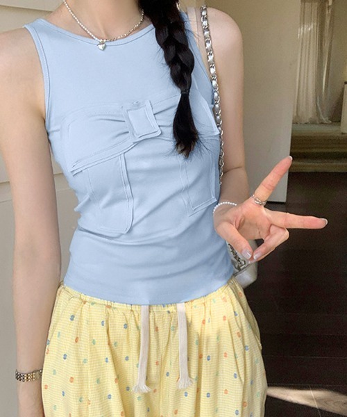 Miniministore(ミニミニストア)の「リボン付きタンクトップ カップ付きタンク(タンクトップ・レディース・チャコールグレー/ブラック/ライトブルー/ピンク/ホワイト・FREE)」の15枚目の写真