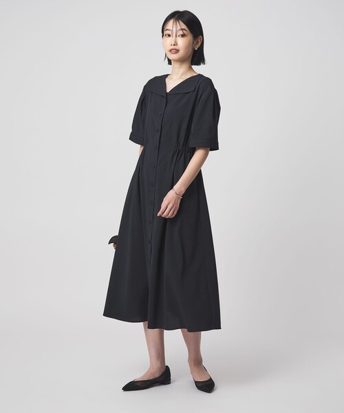 green label relaxing(グリーンレーベルリラクシング)の「Vカラー フレア ボタン ワンピース(ワンピース・レディース・ダークブラウン/ネイビー・38/36)」の3枚目の写真