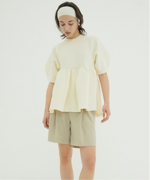 CLANE(クラネ)の「PEPLUM HALF SLEEVE KNIT TOPS(ニット/セーター・レディース・アイボリー/ブラック・F)」の3枚目の写真