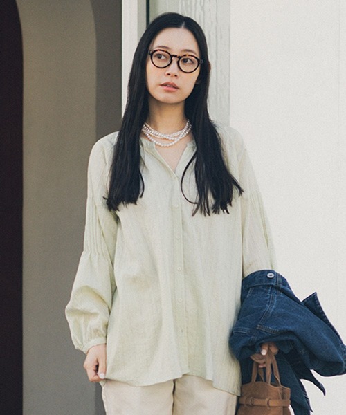 studio CLIP（スタディオクリップ）の「ダブルフロントリネン混ピンタックブラウス（シャツ/ブラウス・レディース・ラベンダー/アイボリー/ライトブルー/ライトグリーン・FREE）」の2枚目の写真