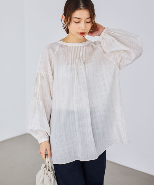studio CLIP（スタディオクリップ）の「ダブルフロントリネン混ピンタックブラウス（シャツ/ブラウス・レディース・ラベンダー/アイボリー/ライトブルー/ライトグリーン・FREE）」の6枚目の写真