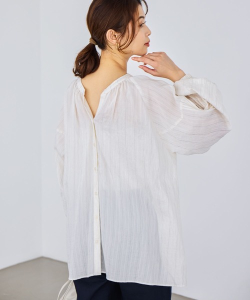 studio CLIP（スタディオクリップ）の「ダブルフロントリネン混ピンタックブラウス（シャツ/ブラウス・レディース・ラベンダー/アイボリー/ライトブルー/ライトグリーン・FREE）」の7枚目の写真