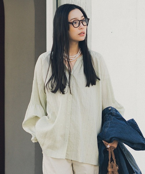 studio CLIP（スタディオクリップ）の「ダブルフロントリネン混ピンタックブラウス（シャツ/ブラウス・レディース・ラベンダー/アイボリー/ライトブルー/ライトグリーン・FREE）」の16枚目の写真