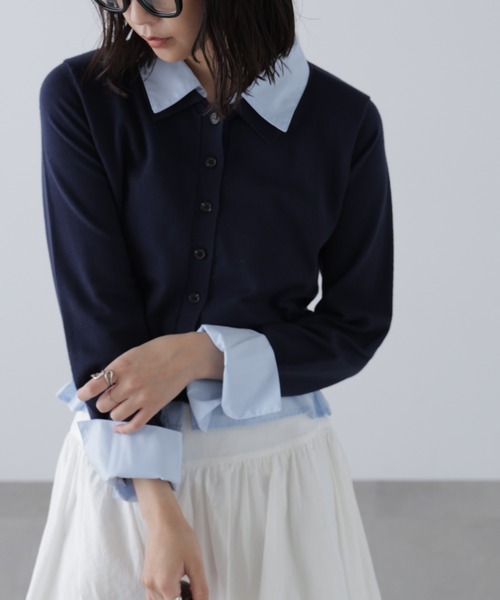 FREE'S MART（フリーズマート）の「◆Ⅰシャツフェイクレイヤードポロカーディガン（ニット/セーター・レディース・ネイビー/ベージュ/グレー系その他・FREE）」の4枚目の写真