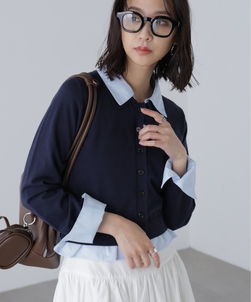 FREE'S MART（フリーズマート）の「◆Ⅰシャツフェイクレイヤードポロカーディガン（ニット/セーター・レディース・ネイビー/ベージュ/グレー系その他・FREE）」の7枚目の写真