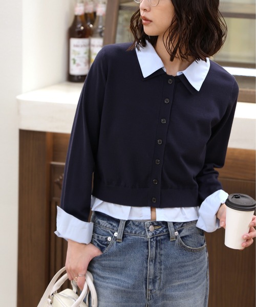 FREE'S MART（フリーズマート）の「◆Ⅰシャツフェイクレイヤードポロカーディガン（ニット/セーター・レディース・ネイビー/ベージュ/グレー系その他・FREE）」の11枚目の写真