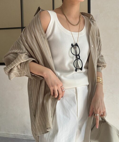 DouDou（ドゥドゥ）の「ハイツイストニットタンク（ニット/セーター・レディース・オフホワイト/ブルー/グレー/ブラック/オレンジ・FREE）」の2枚目の写真